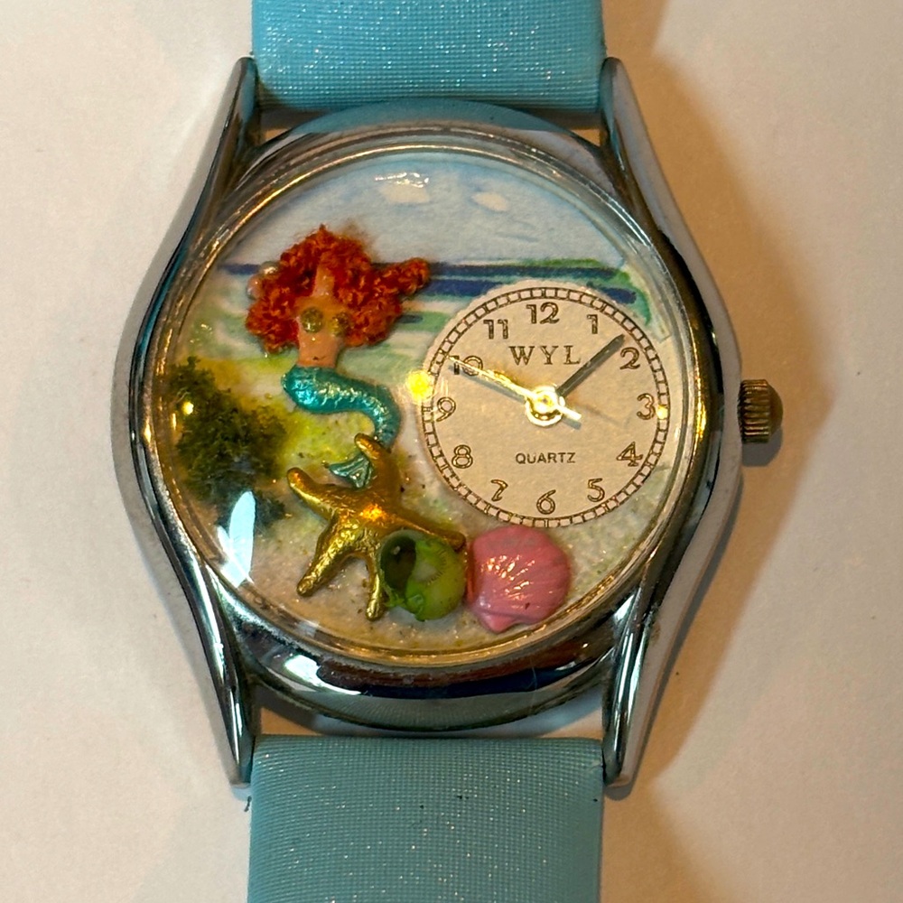 WYL Mermaid Watch With Light Blue Sturling  Band
